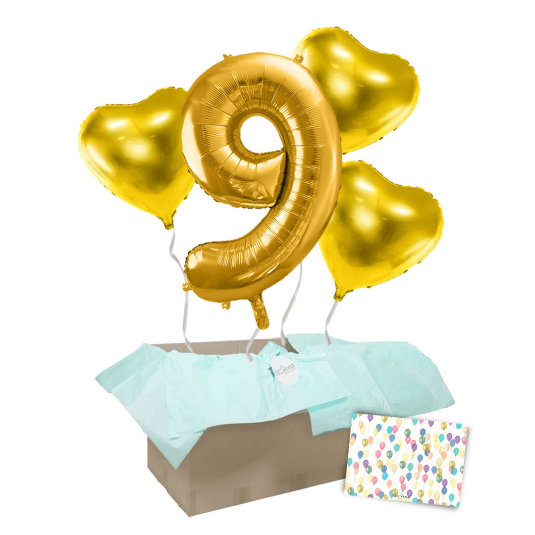 Heliumballon-Geschenk - XXL Zahl + 3 Herzen zum Geburtstag