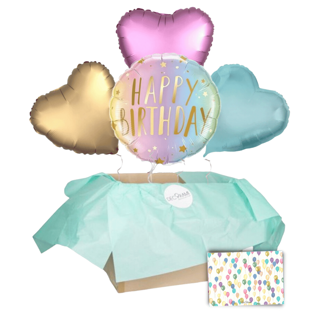 Heliumballon-Geschenk - Happy Birthday - Rainbow Pastell Set