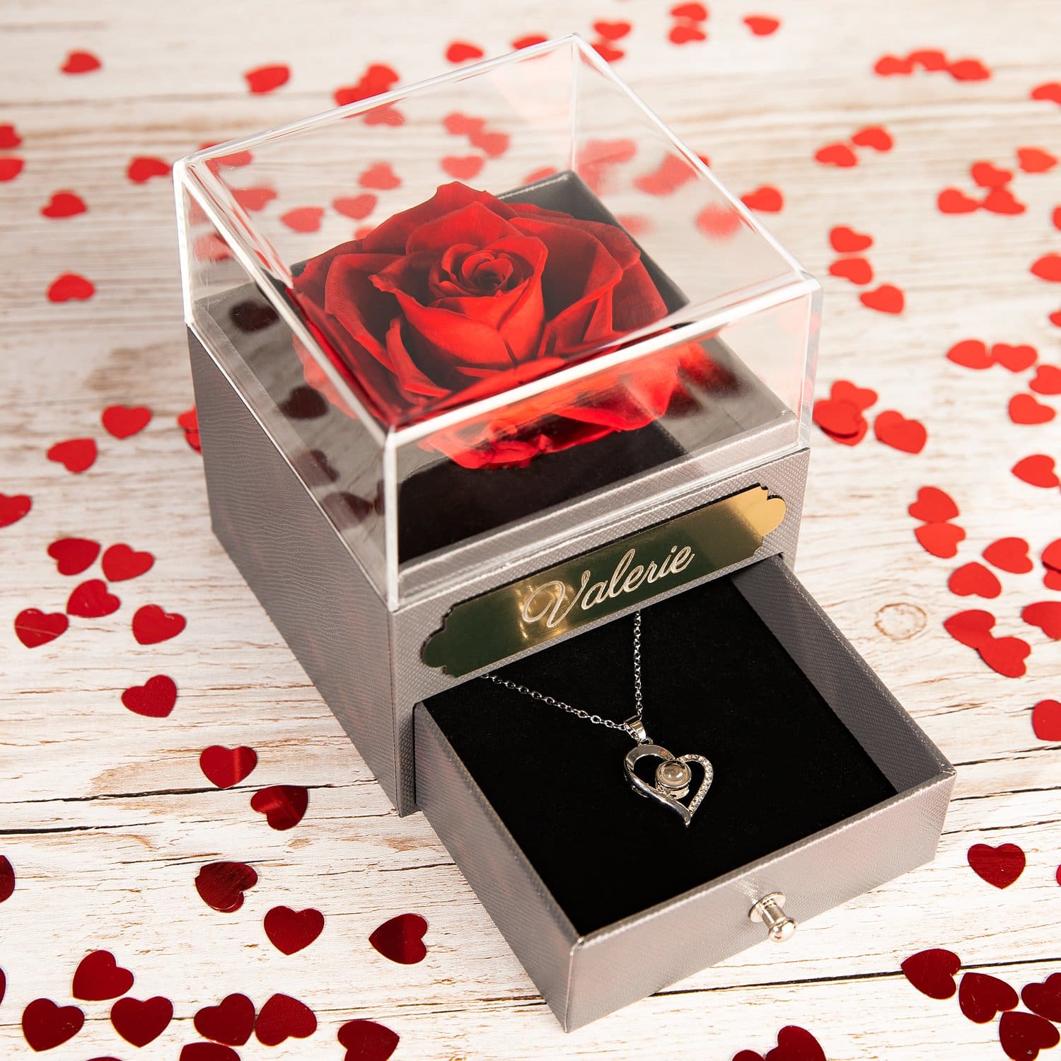 Geschenkbox Ewige Rose mit Halskette aus 925 Sterling Silber - Schmuckgeschenk Halskette