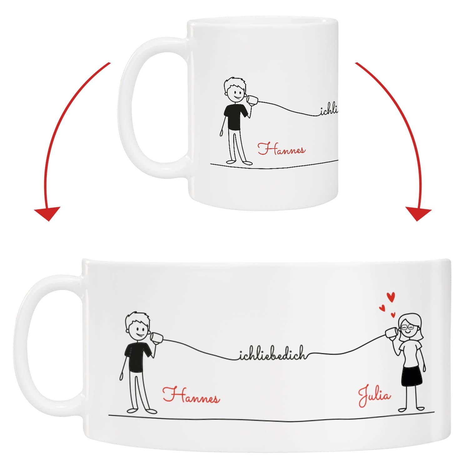 Tasse mit Comicfiguren für Paare - Ich liebe Dich