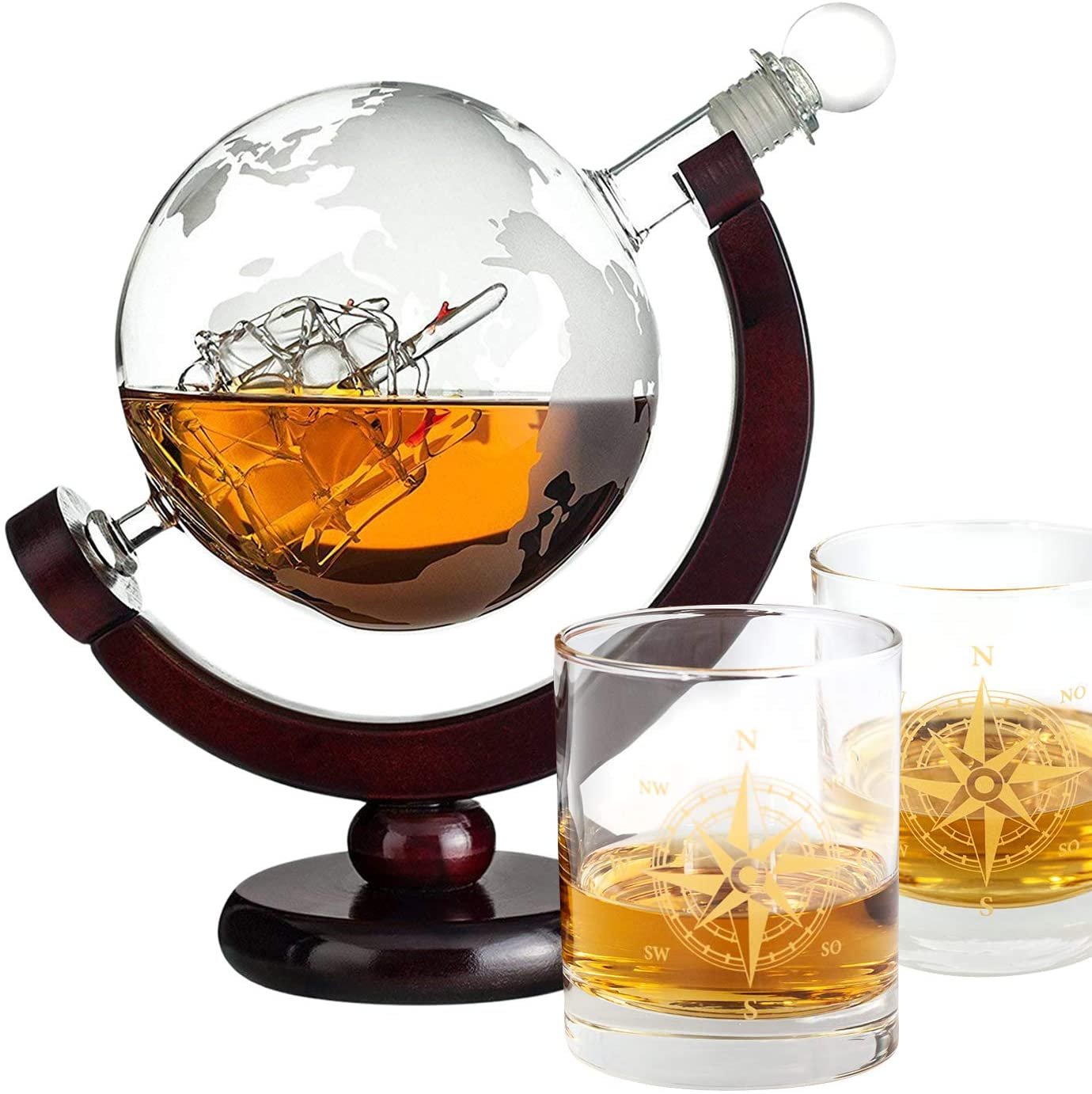 Whiskyset Globus mit Glas - Gold