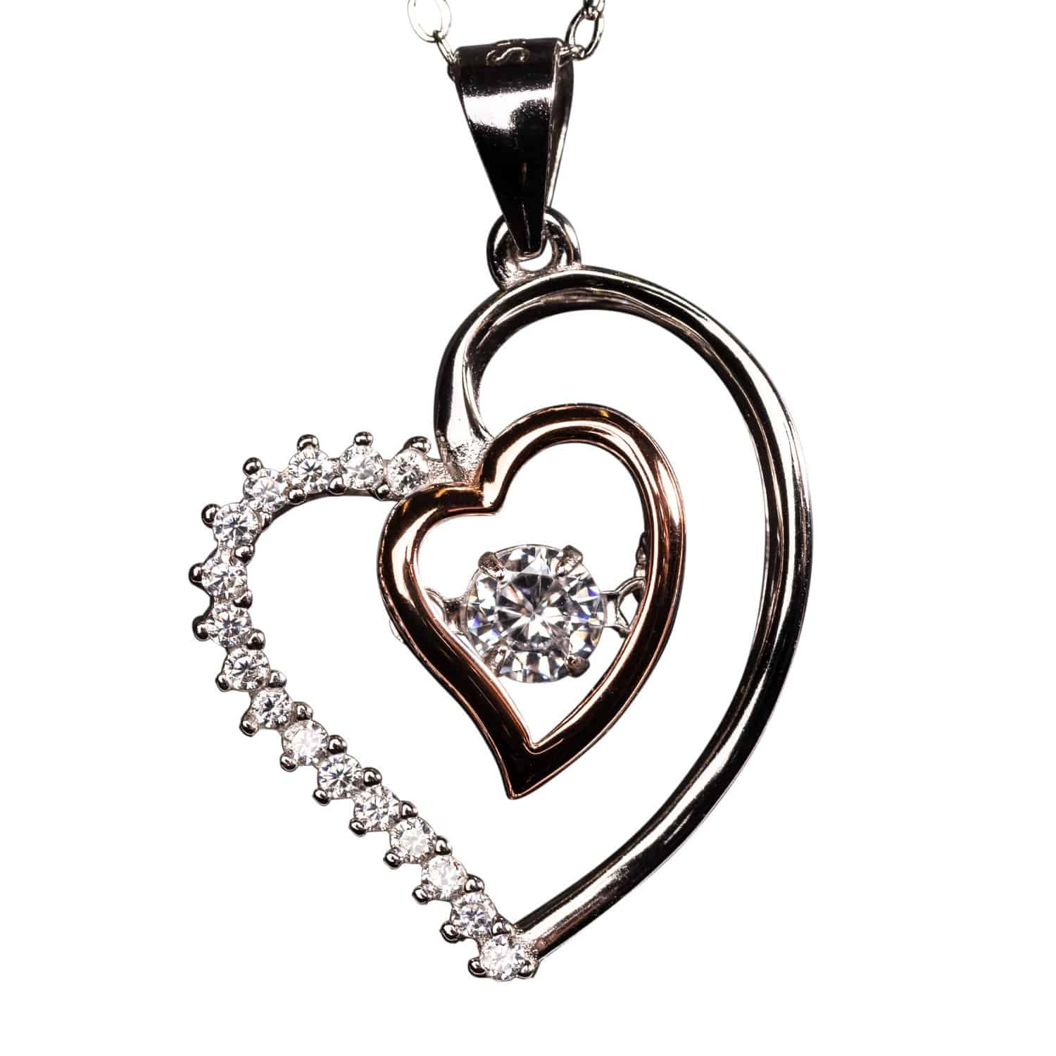 Halskette - Herz mit Zirkonia-Stein und Rosé Herz - 925er Sterling Silber