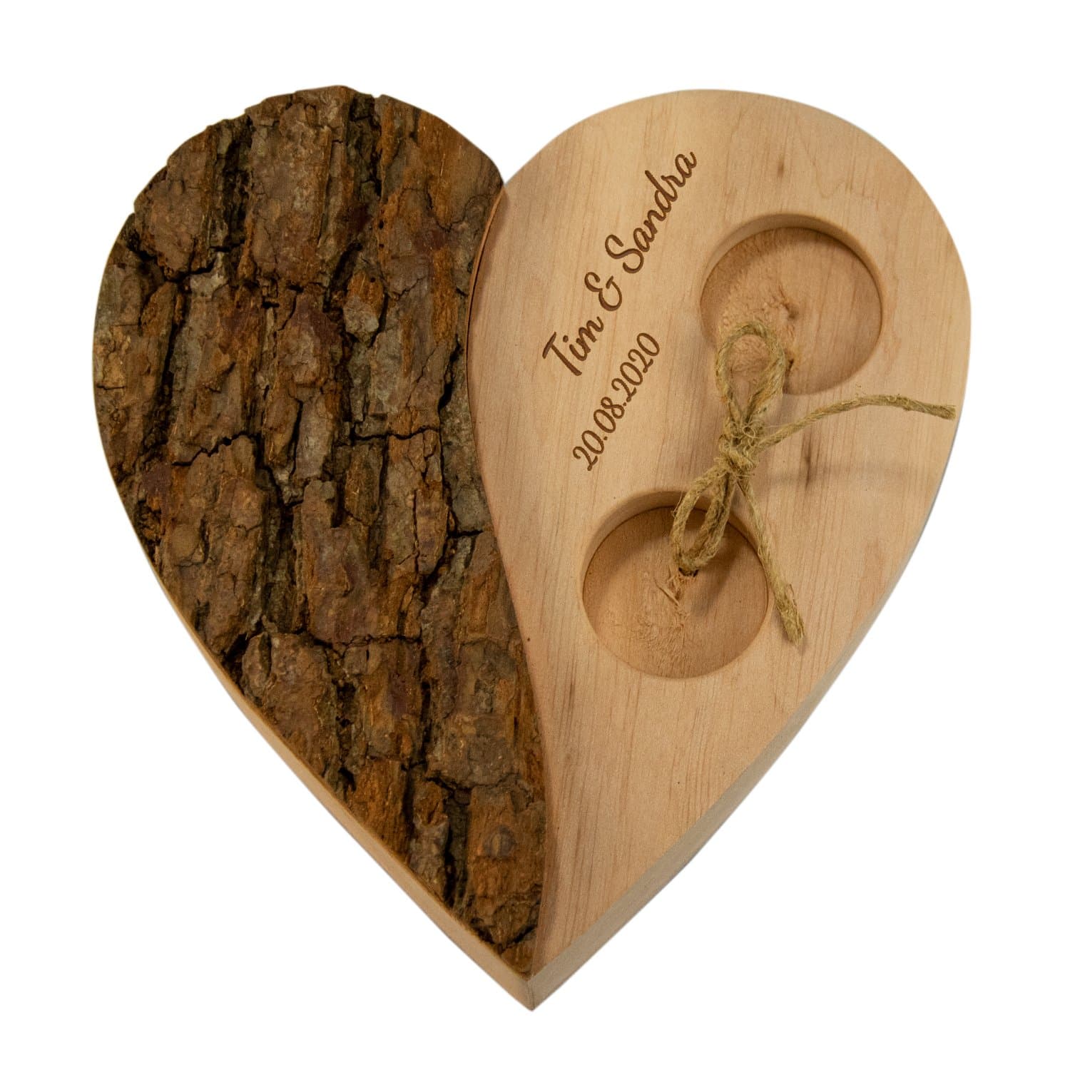 Holz-Herz für Eheringe - Trauringhalter aus Zirbenholz - Ringhalter mit Wunschnamen