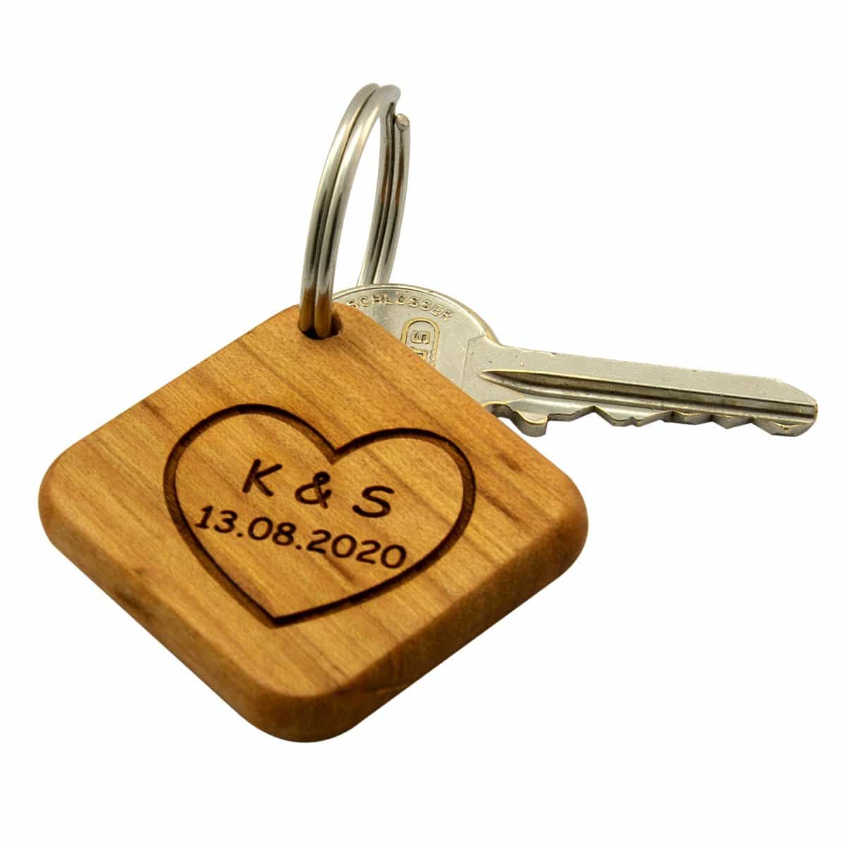 Holz - Schlüsselanhänger mit Initialen und Datum